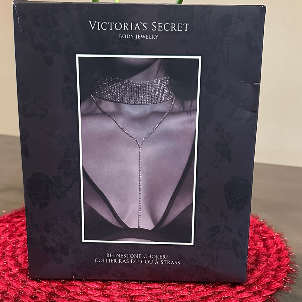 Victorias Secret Brand New Silver Choker Necklace with V-Crystal Design